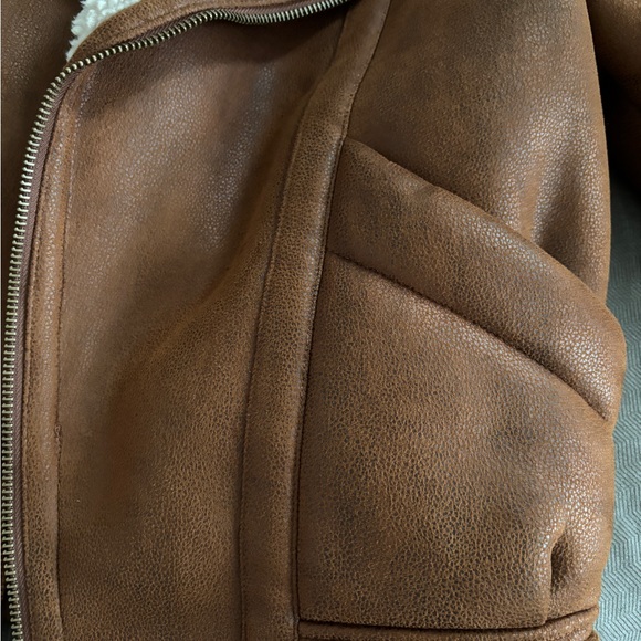 Zara Brown Teddy Lined Faux-Suede Jacket with Cream Sherpa Collar - Picture 2 of 3